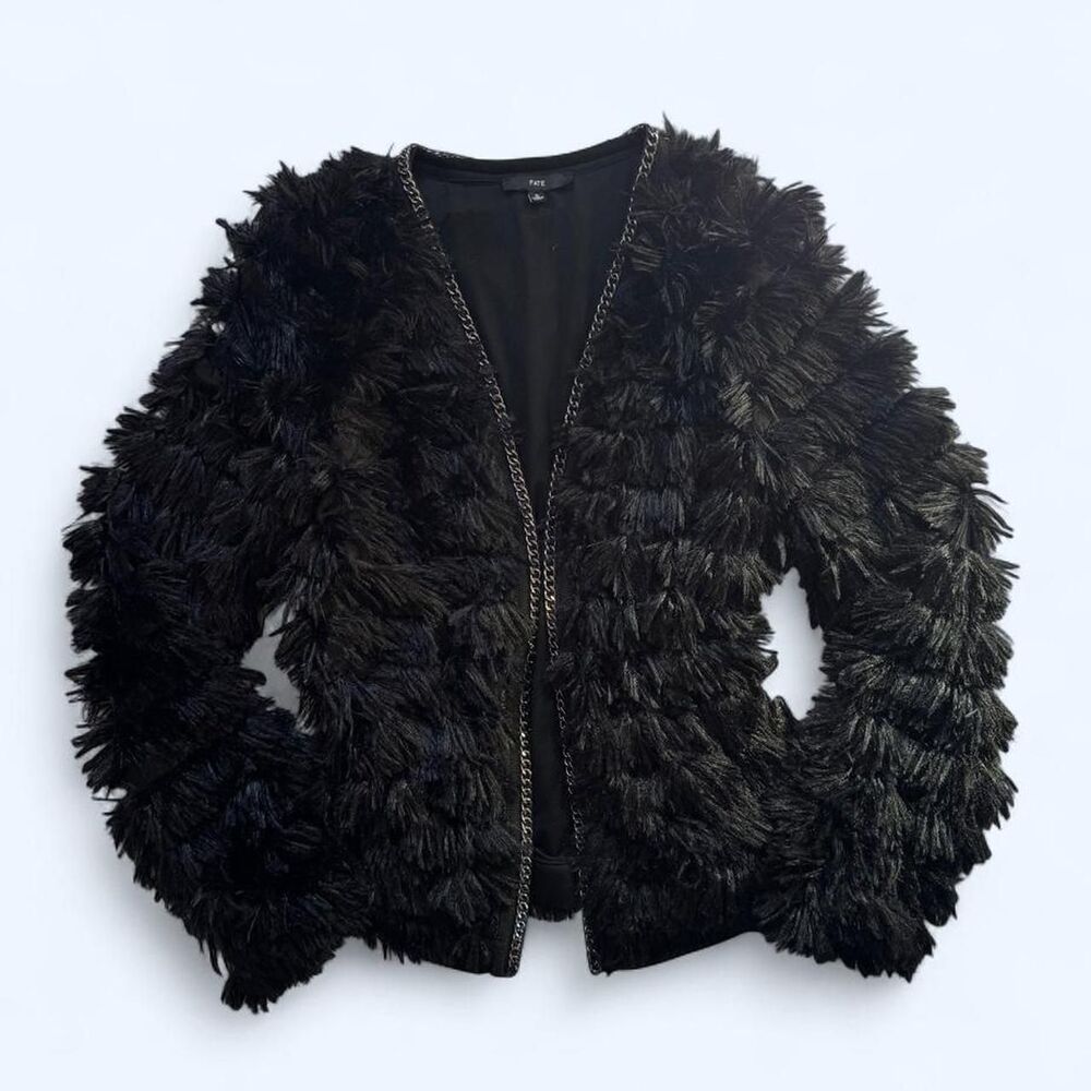 Fate Women's Black Faux Fur Chain Trim Jacket